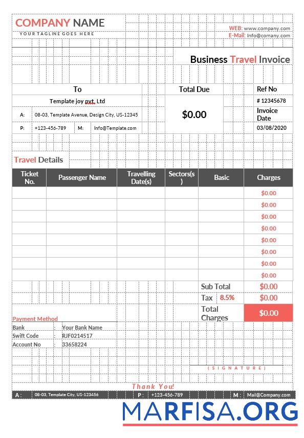 Downloadable Business Travel Invoice Template